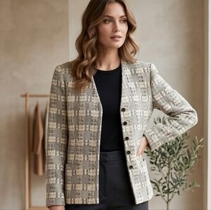 Vintage Carlisle Tweed Cream & Back Tailored Classic Women's Blazer Size 14